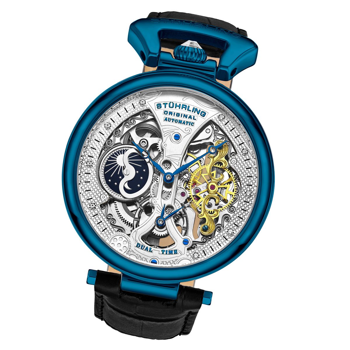 Skelettierte Automatik-Armbanduhr mit Dualzeit