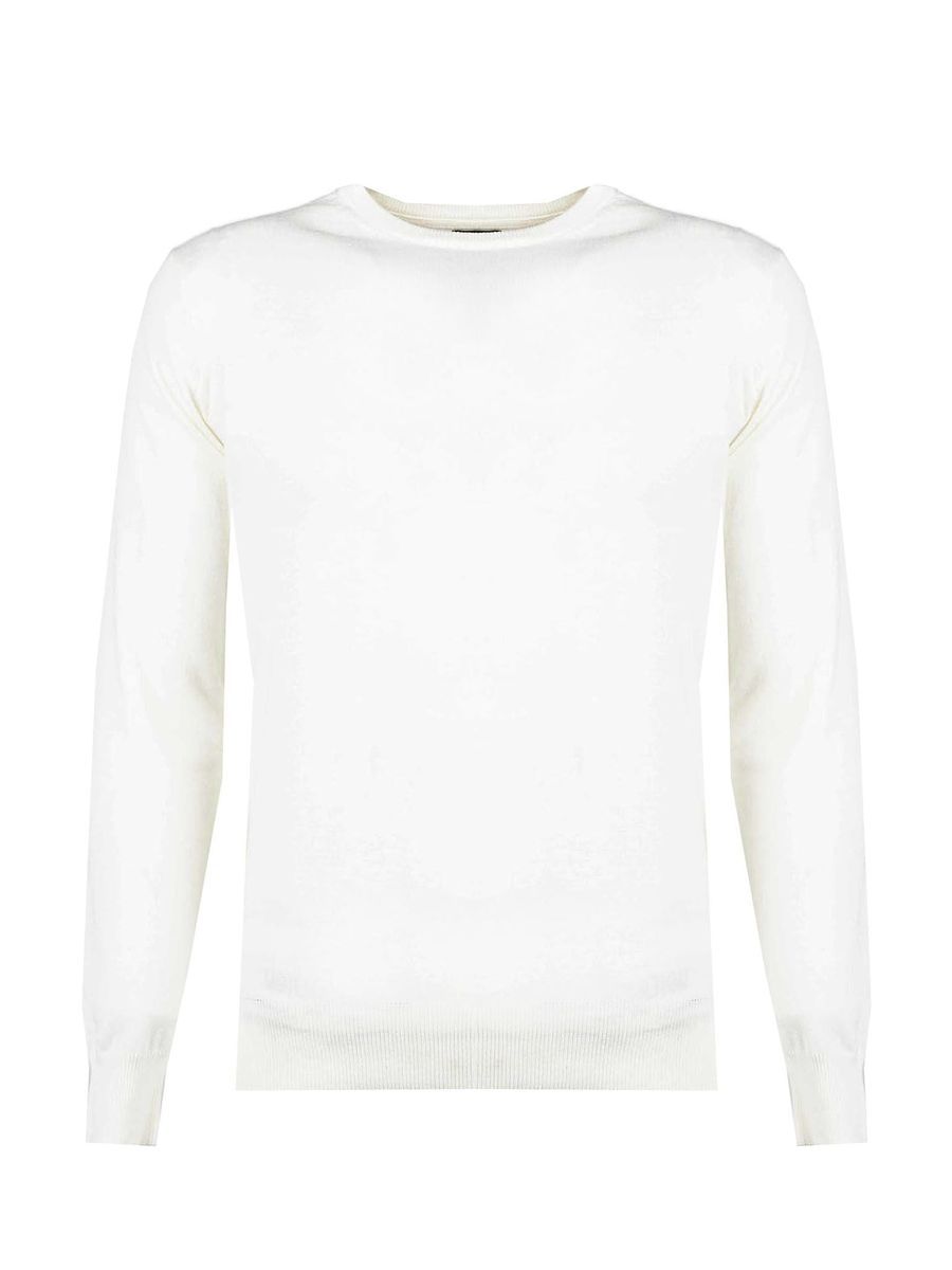 Herren Cremefarbener Merinowolle Rundhals Pullover