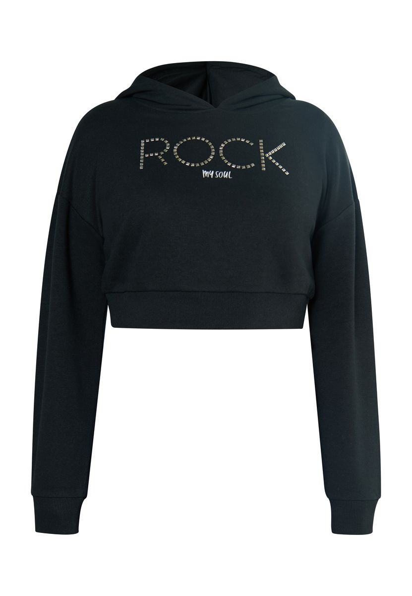 Kurzer Kapuzenpullover mit Grafik und Nieten