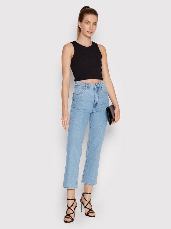 Hoch taillierte, verkürzte Straight Leg Jeans