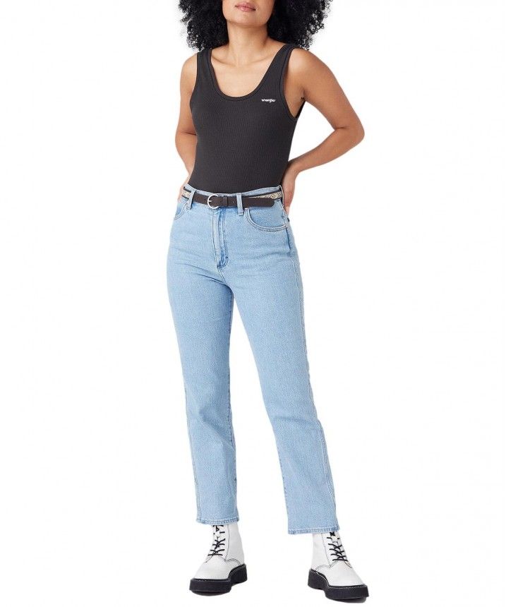 Hochtaillierte Straight-Leg Denim-Jeans
