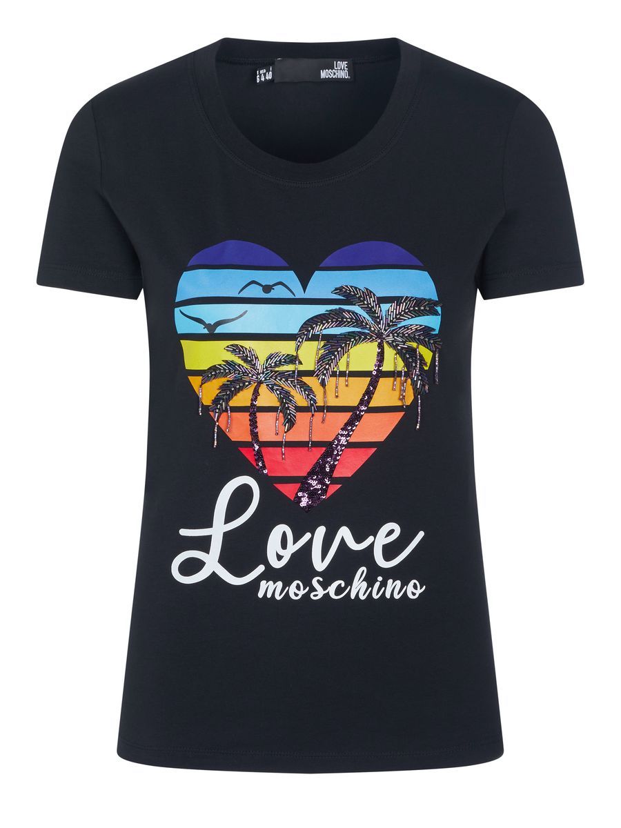 T-Shirt mit tropischem Herzmotiv