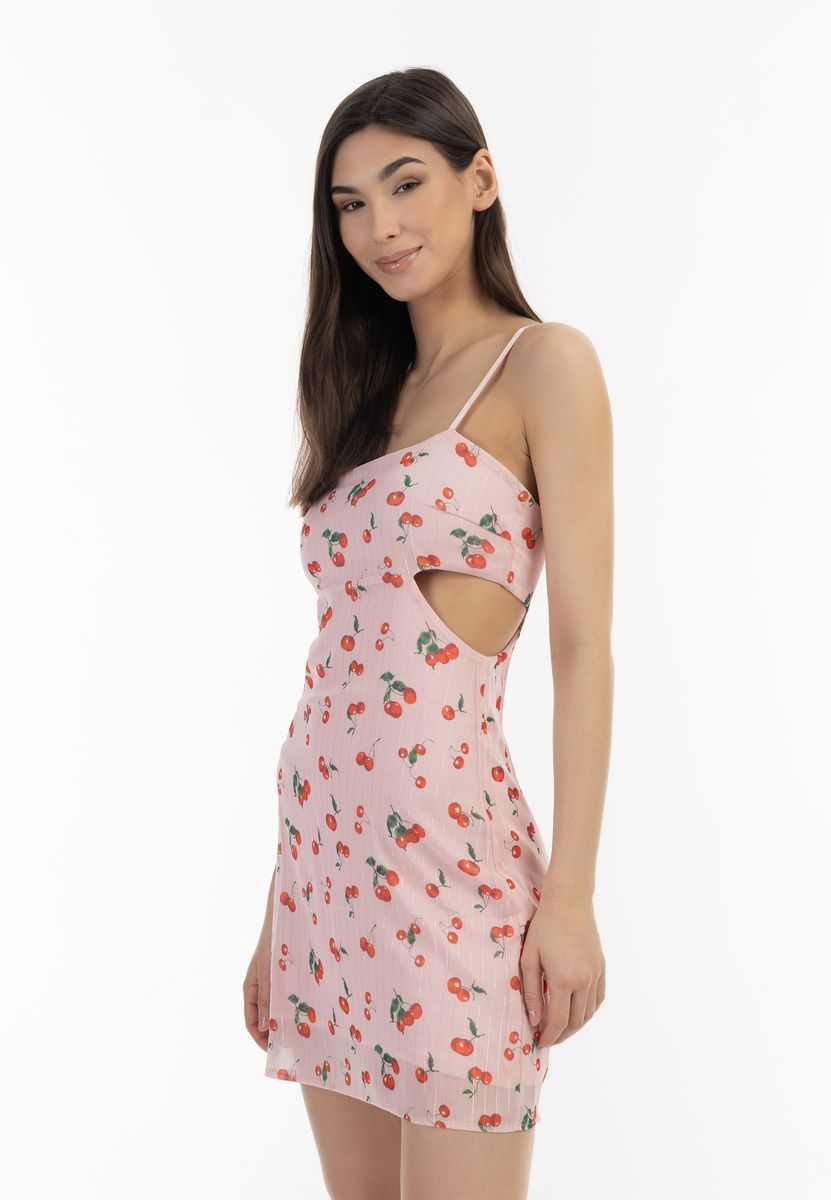 Minikleid mit Kirschprint und Cut-Outs