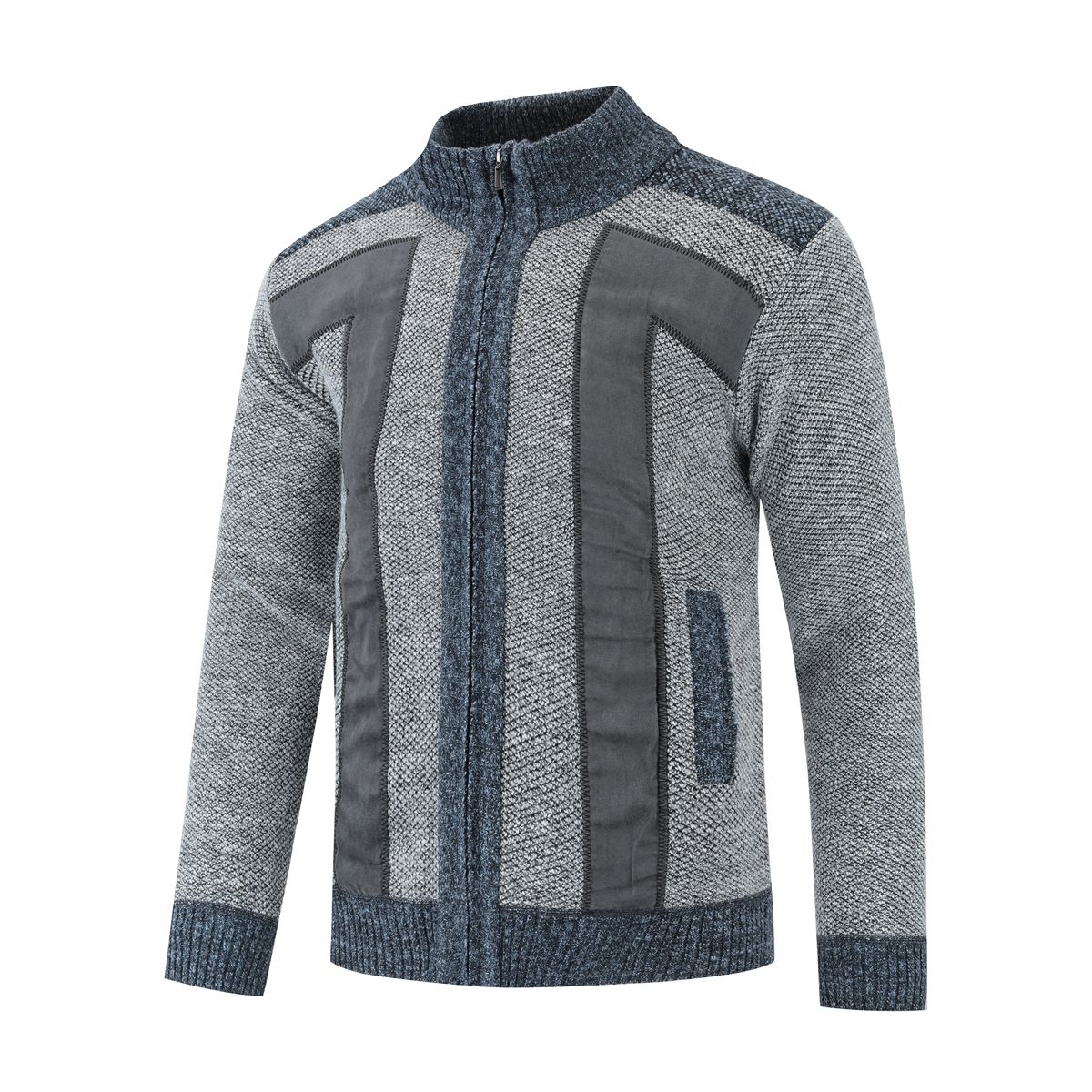 Strukturierte Strickjacke mit Kontrast-Einsätzen