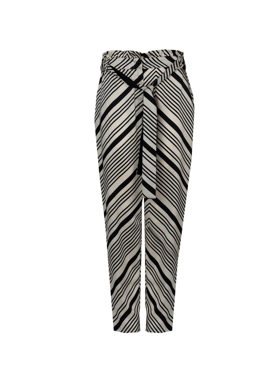 Gestreifte, hochtaillierte Hose mit Bindegürtel