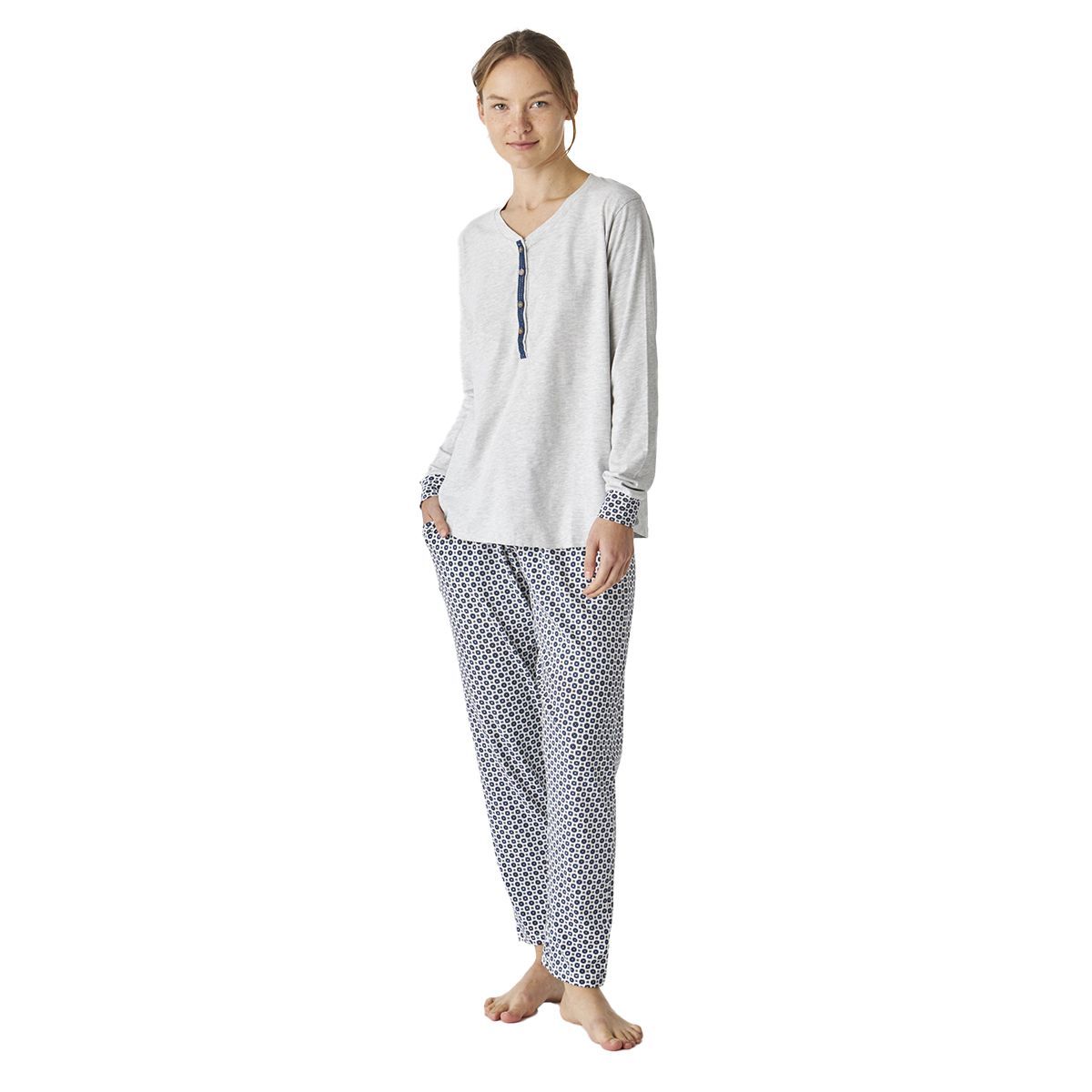 Damen Baumwollpyjama-Set mit langen Ärmeln