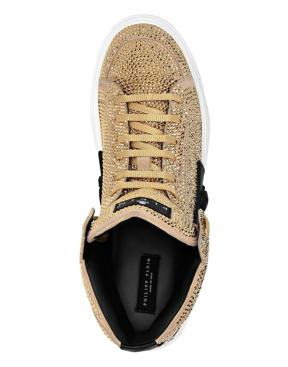 Kristallbesetzte High-Top-Sneaker mit Totenkopf