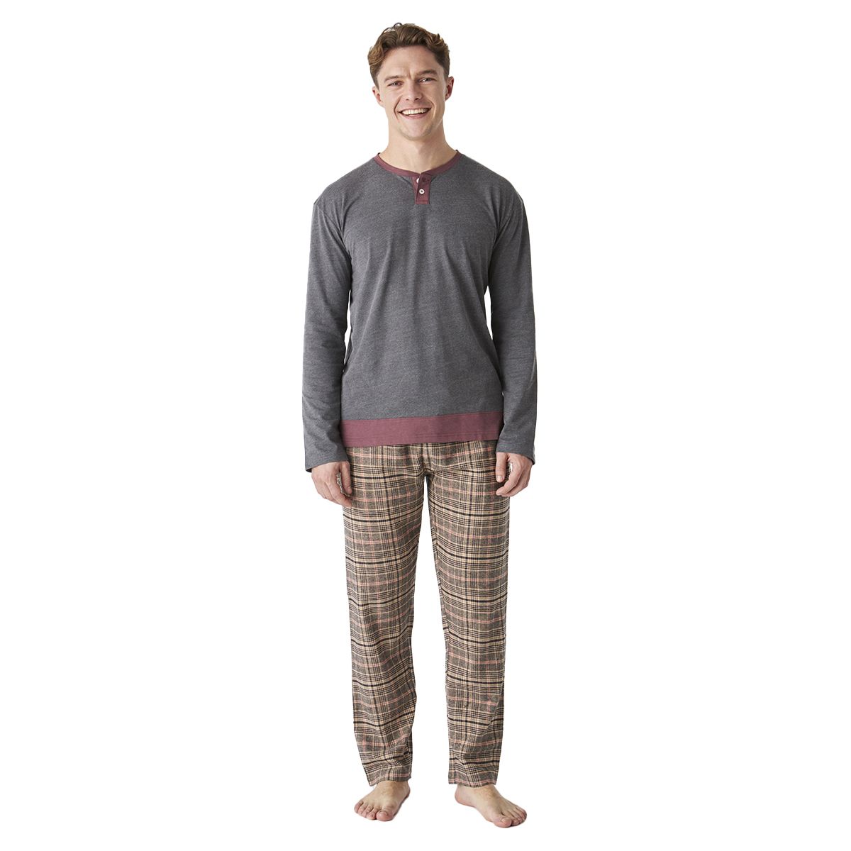 Herren Baumwoll Langarm Schlafanzug Set