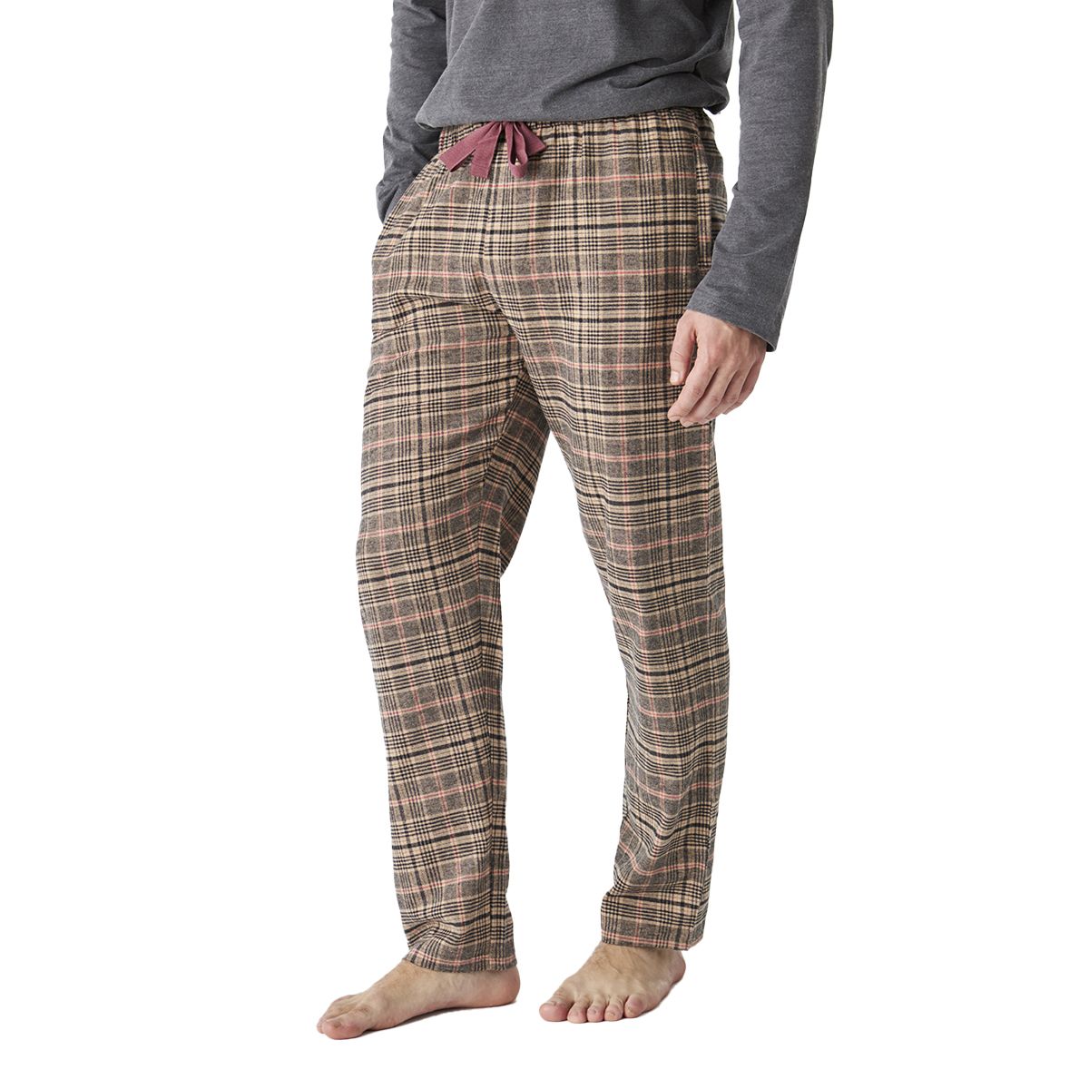 Kariertes Langarm-Pyjama-Set mit Henley-Ausschnitt