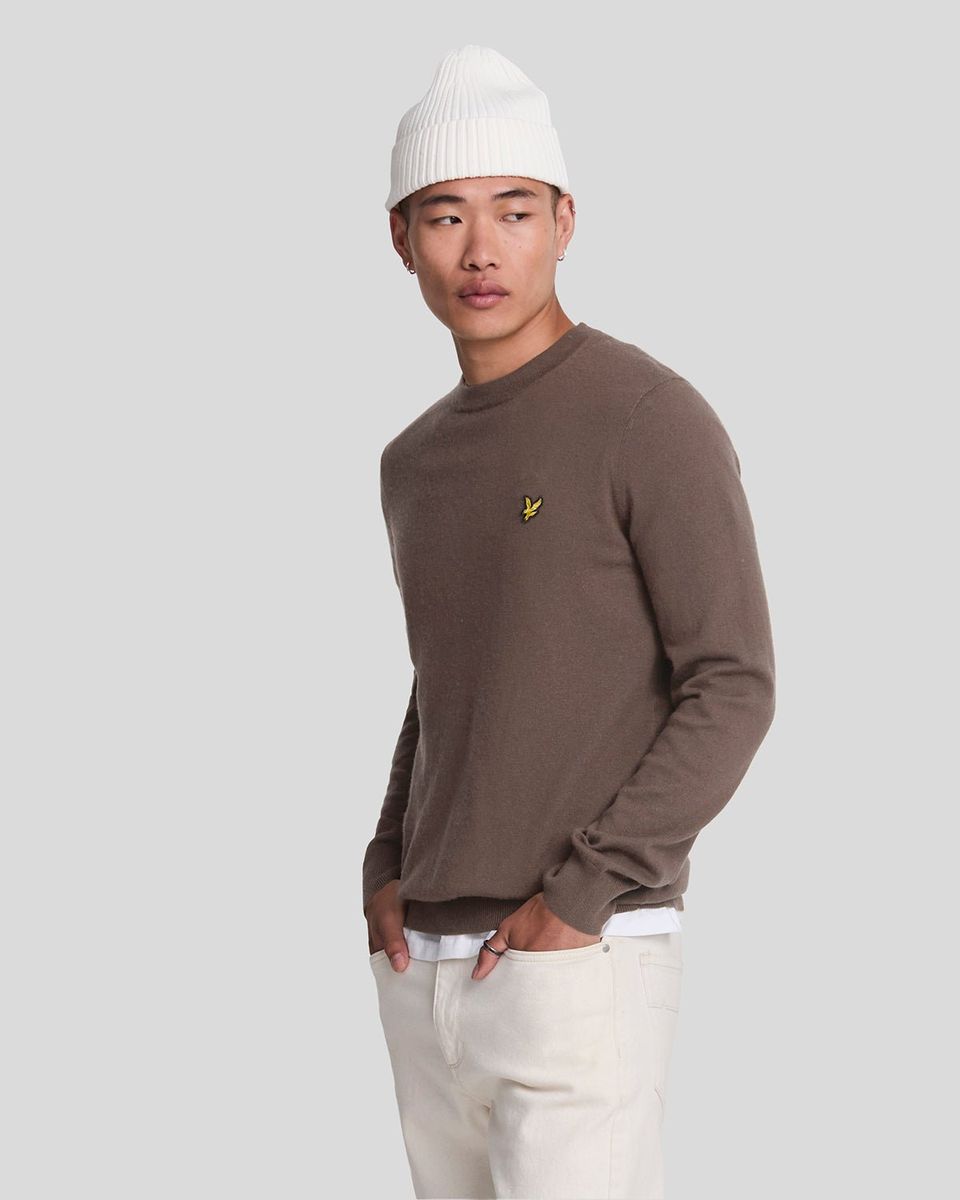Baumwoll-Merino-Pullover mit Rundhalsausschnitt