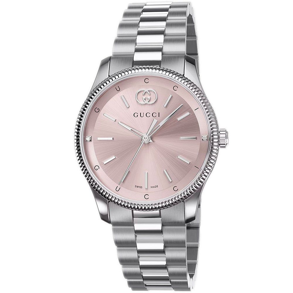 Silberne G-Timeless Damenuhr mit rosa Zifferblatt