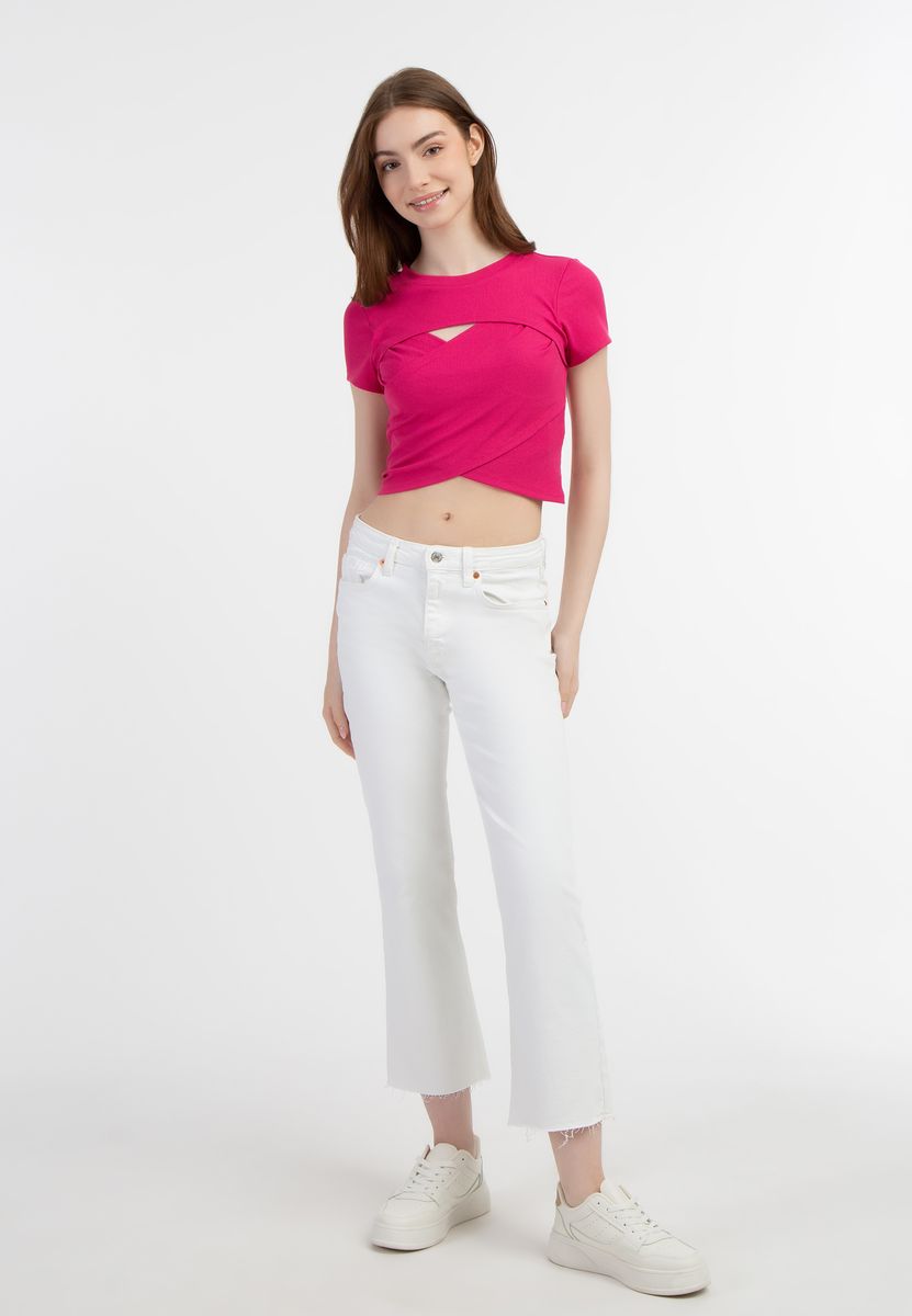 Geripptes Crop-Top in Wickeloptik