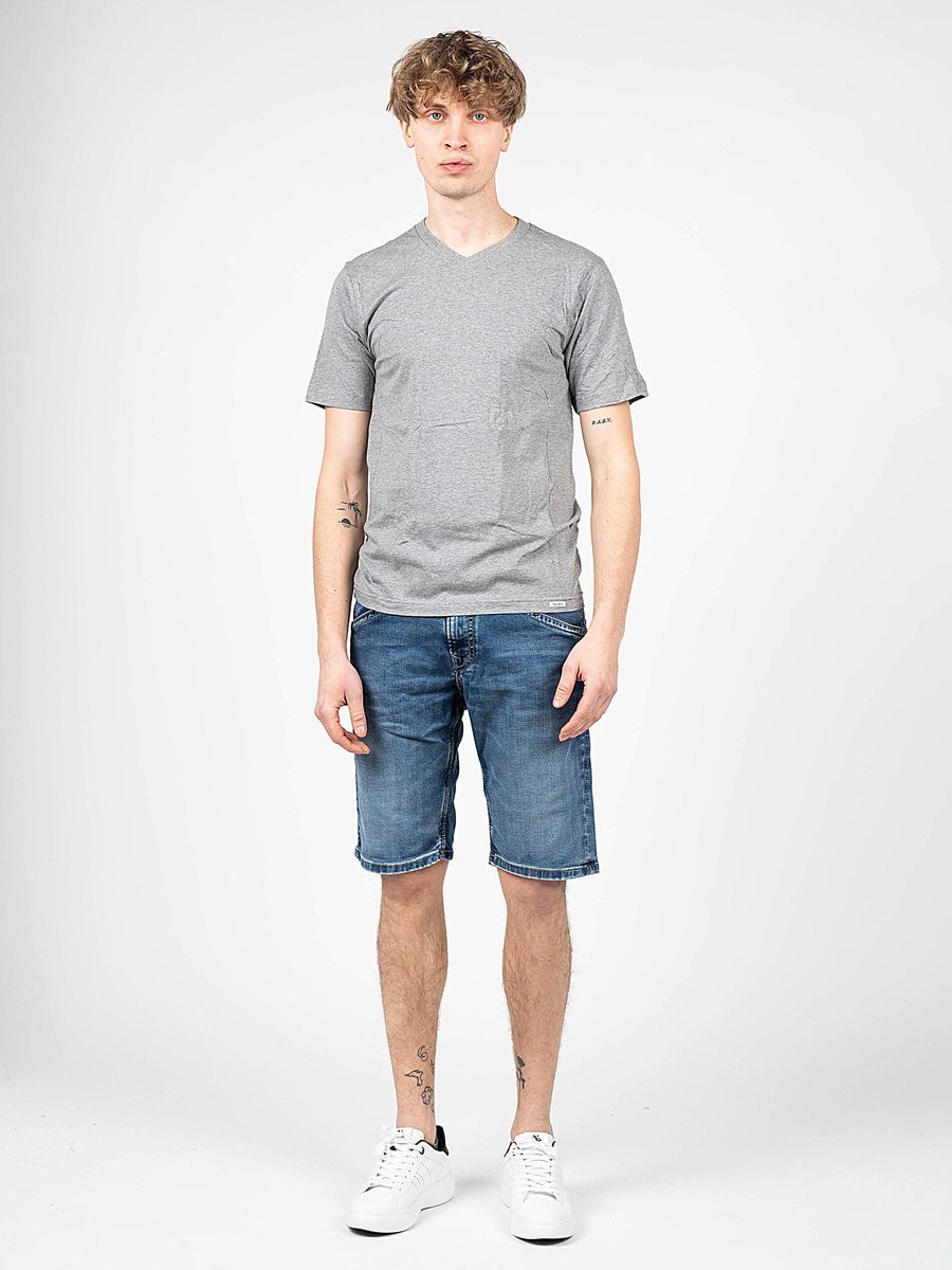 Basic meliertes graues V-Ausschnitt T-Shirt