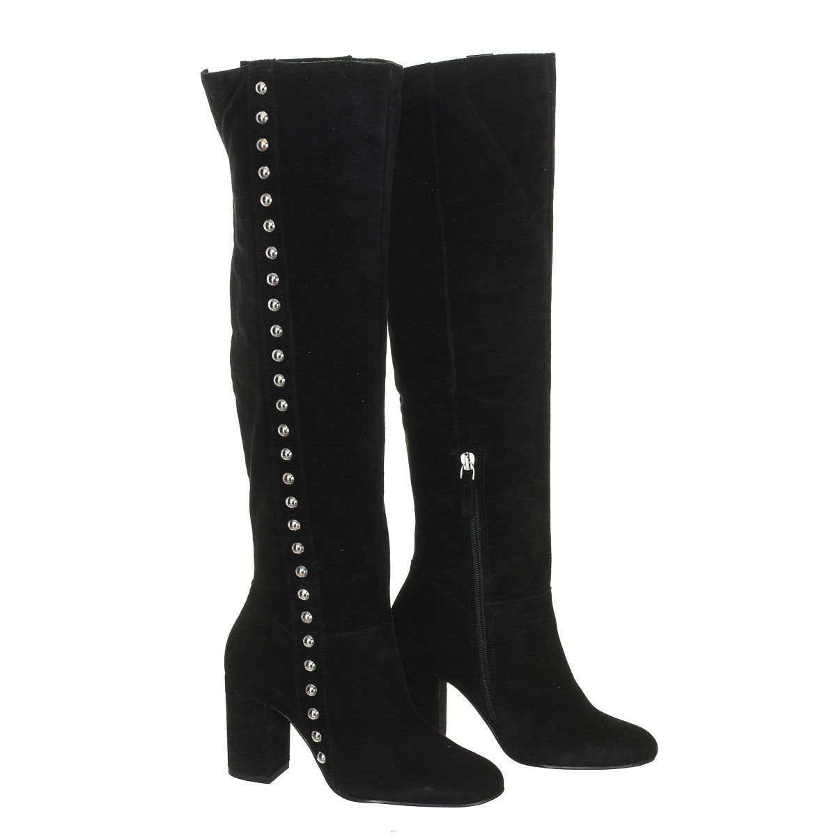 Overknee-Stiefel aus Wildleder mit Nieten