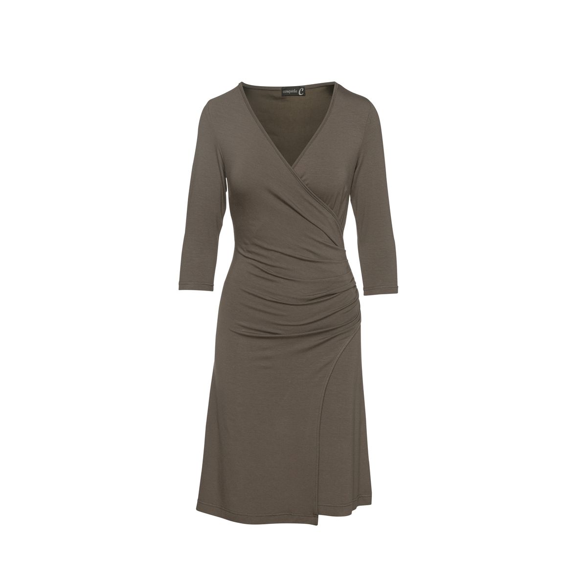 Elegantes Khaki-Midikleid in Wickeloptik