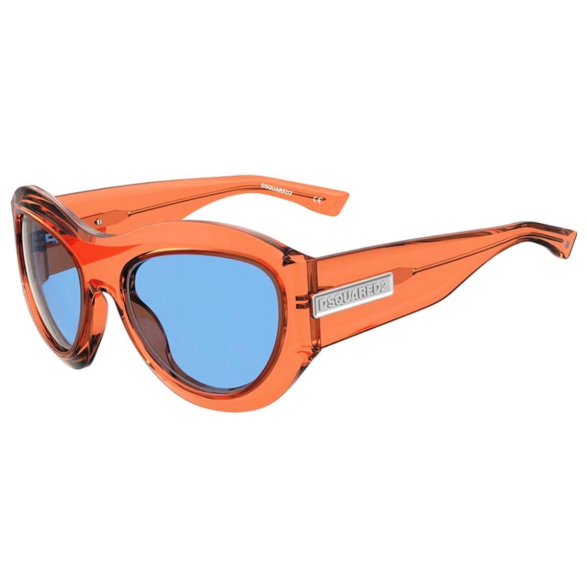 Orangefarbene Sonnenbrille mit transparentem Rahmen