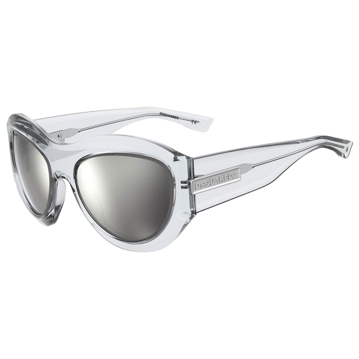 Orangefarbene Sonnenbrille mit transparentem Rahmen