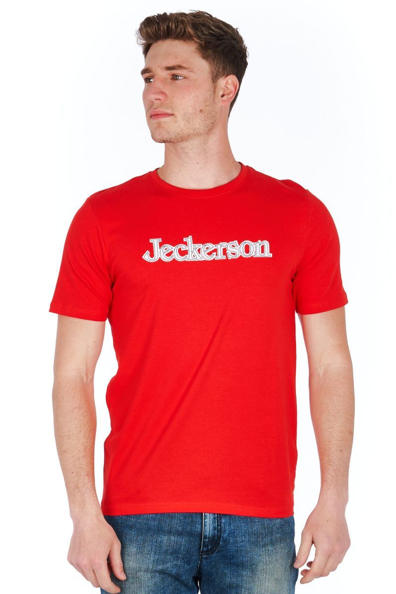 Rotes Baumwoll Jersey Logo T-Shirt