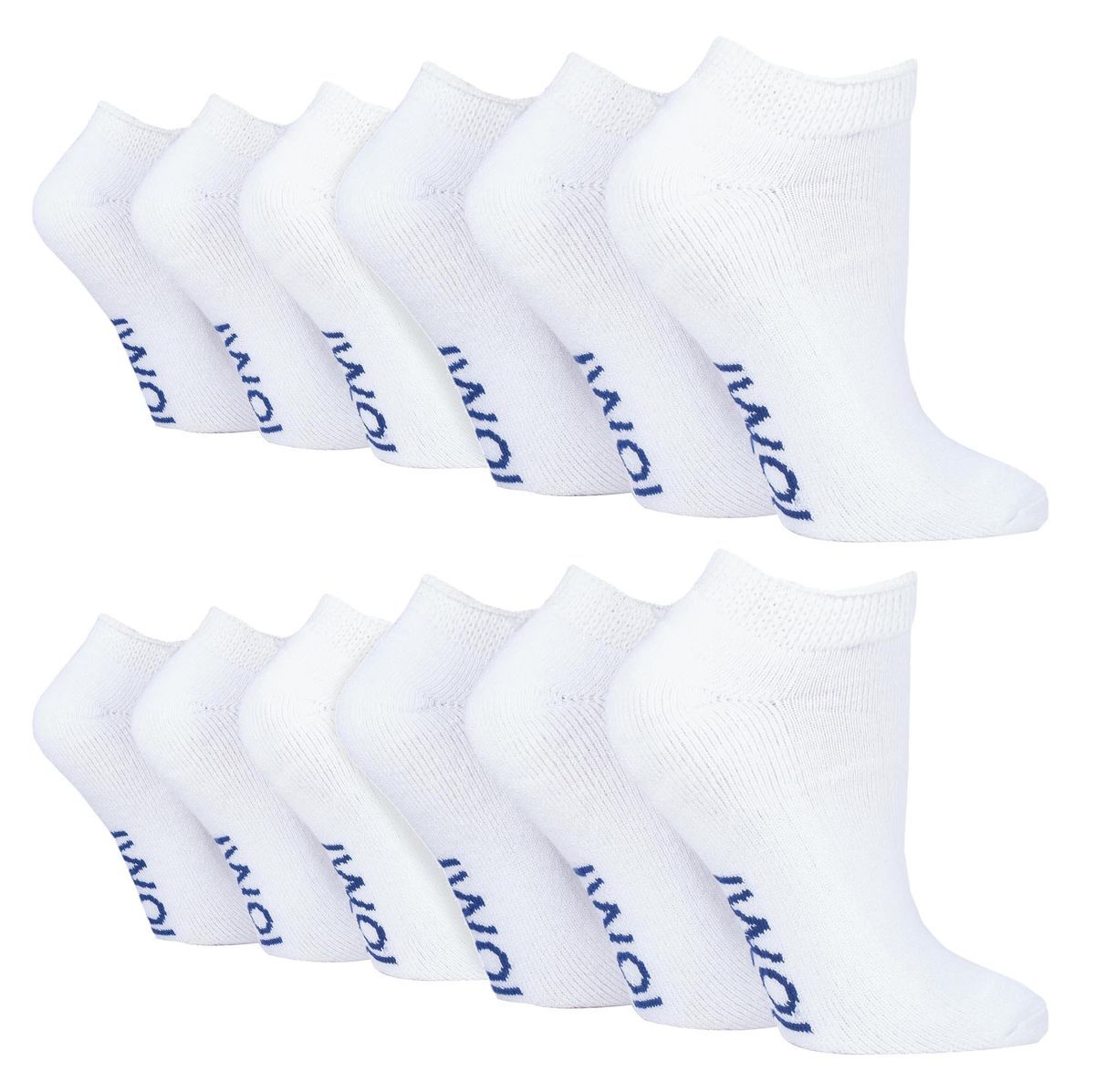 12 Paar Multipack Diabetiker-Trainersocken für geschwollene Füße & Knöchel | IOMI | Baumwolle gepolstert extra breite Low Cut Socken für Männer & Frauen - Weiß