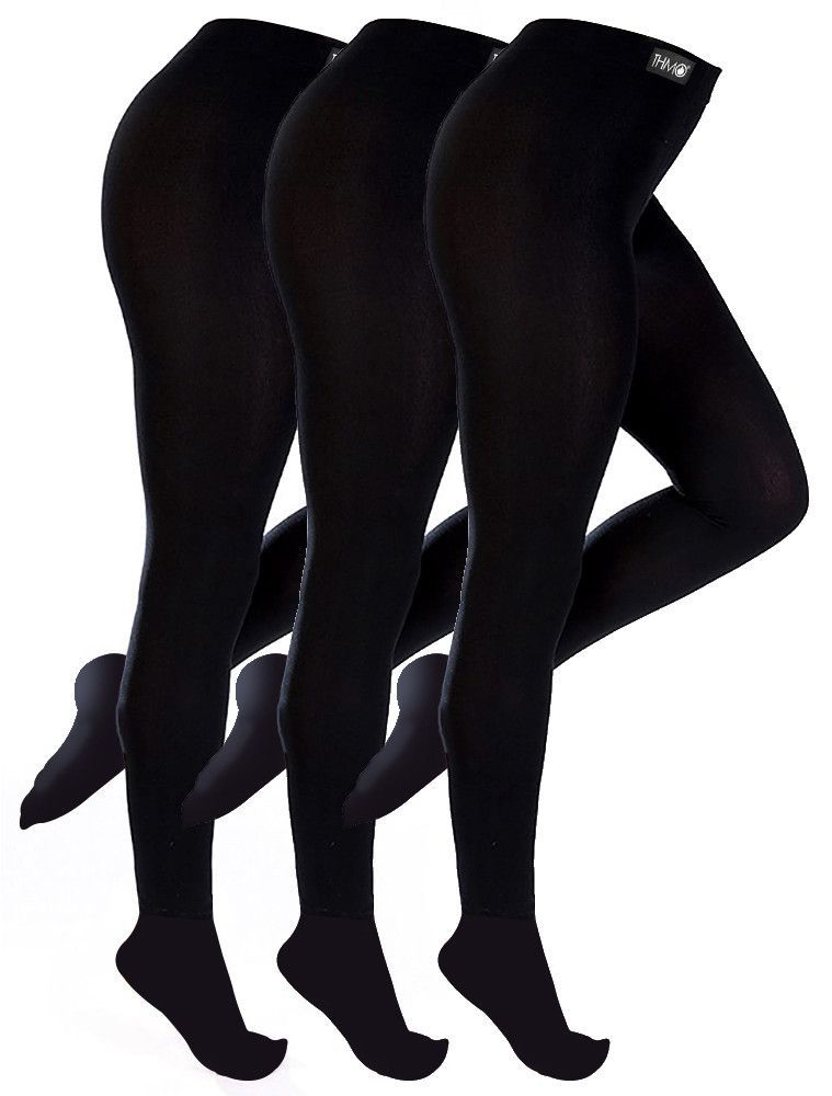 3 Paar Multipack Damen Thermostrumpfhosen | THMO | Schwarz Winter Fleece gefütterte Strumpfhosen für Damen - Schwarz