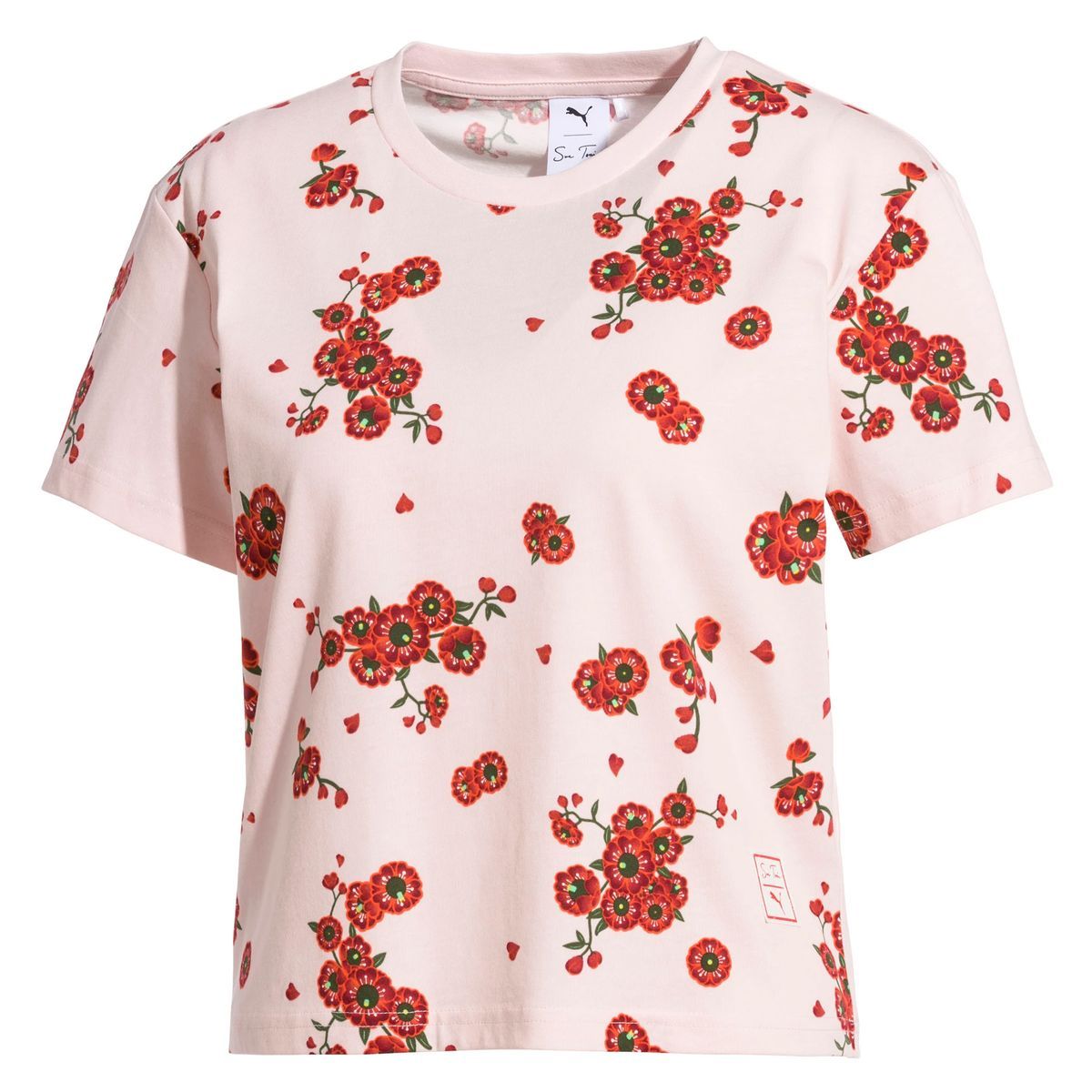 Damen T-Shirt mit Blumenmuster und Rundhalsausschnitt