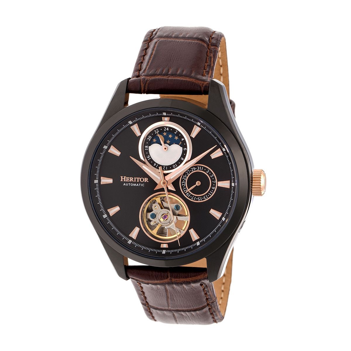 Automatische Uhr mit braunem Lederarmband