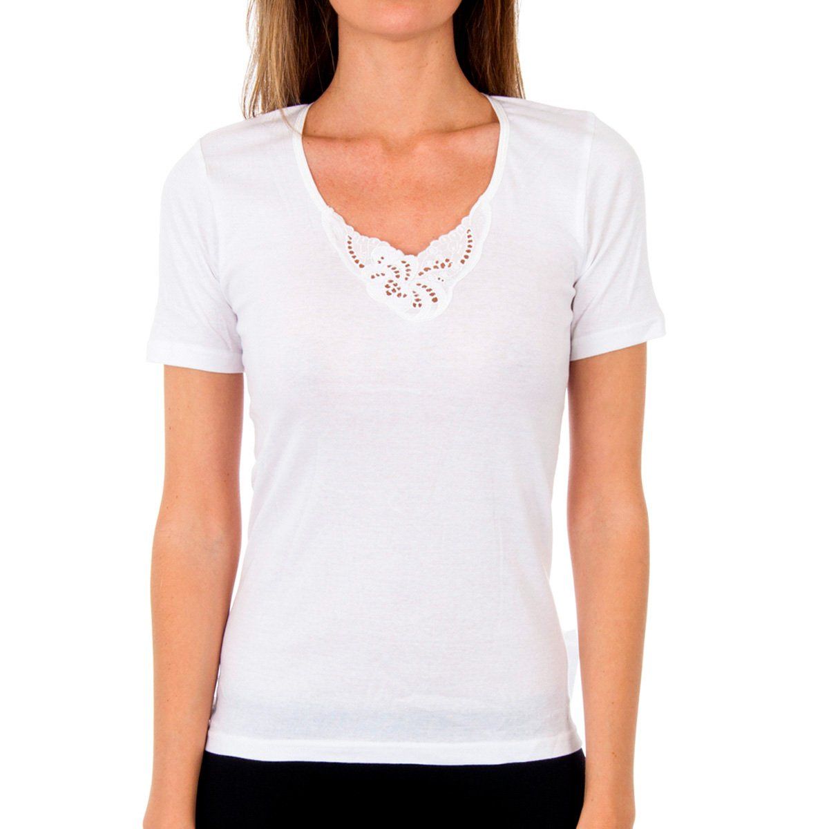 Damen Kurzarm Spitzen T-Shirt