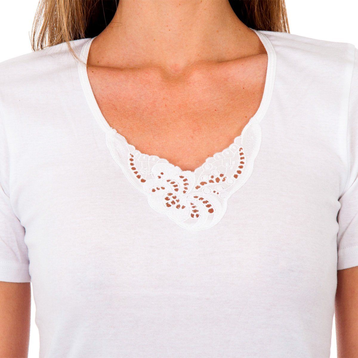 Baumwoll-T-Shirt mit Spitzenbesatz