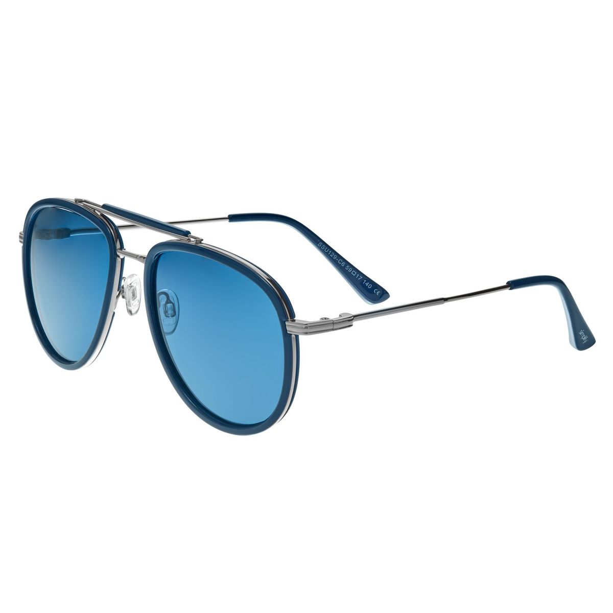 Pilotenbrille blauer Rahmen Metallbügel