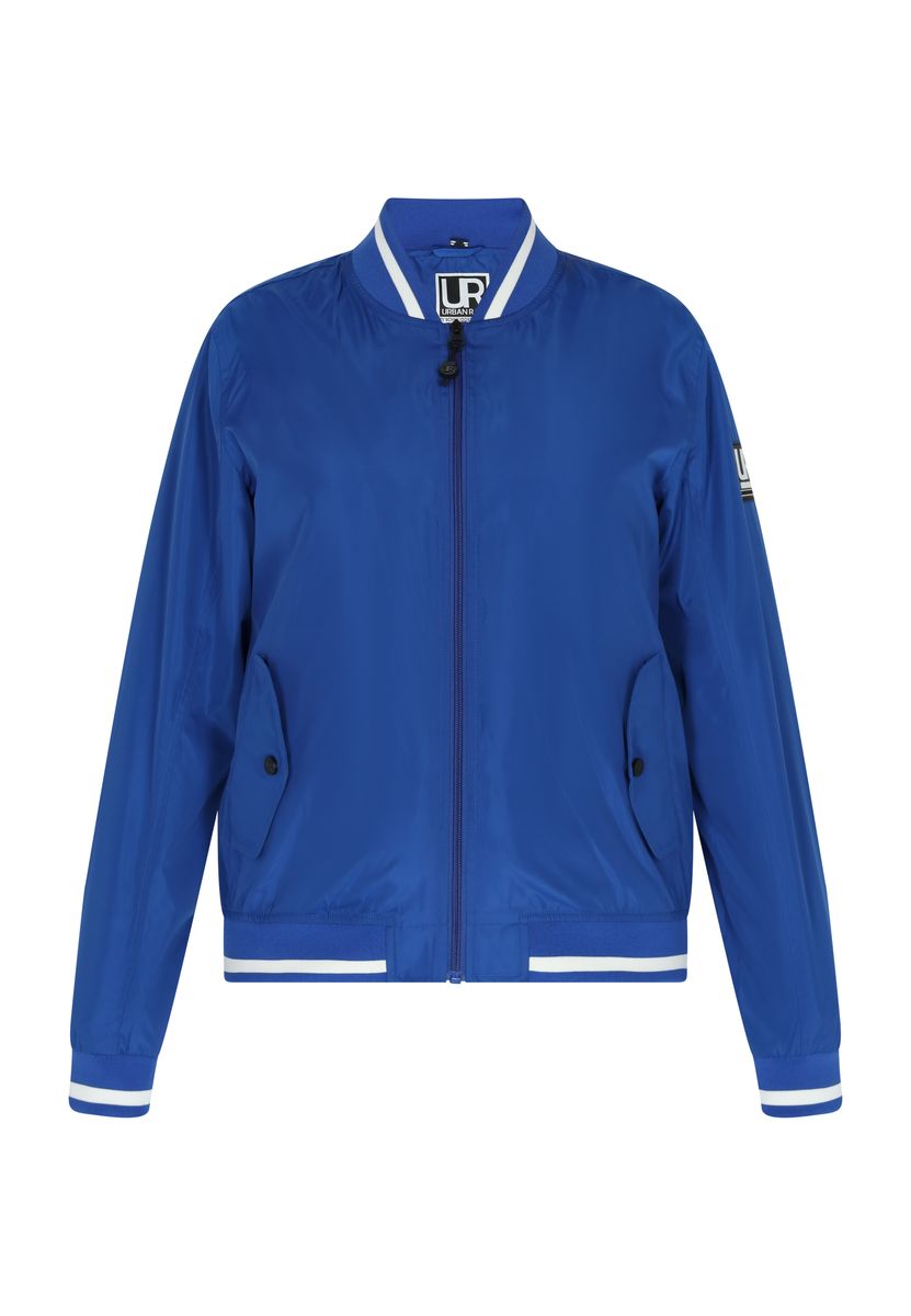 Blaue Bomberjacke mit Streifenbesatz