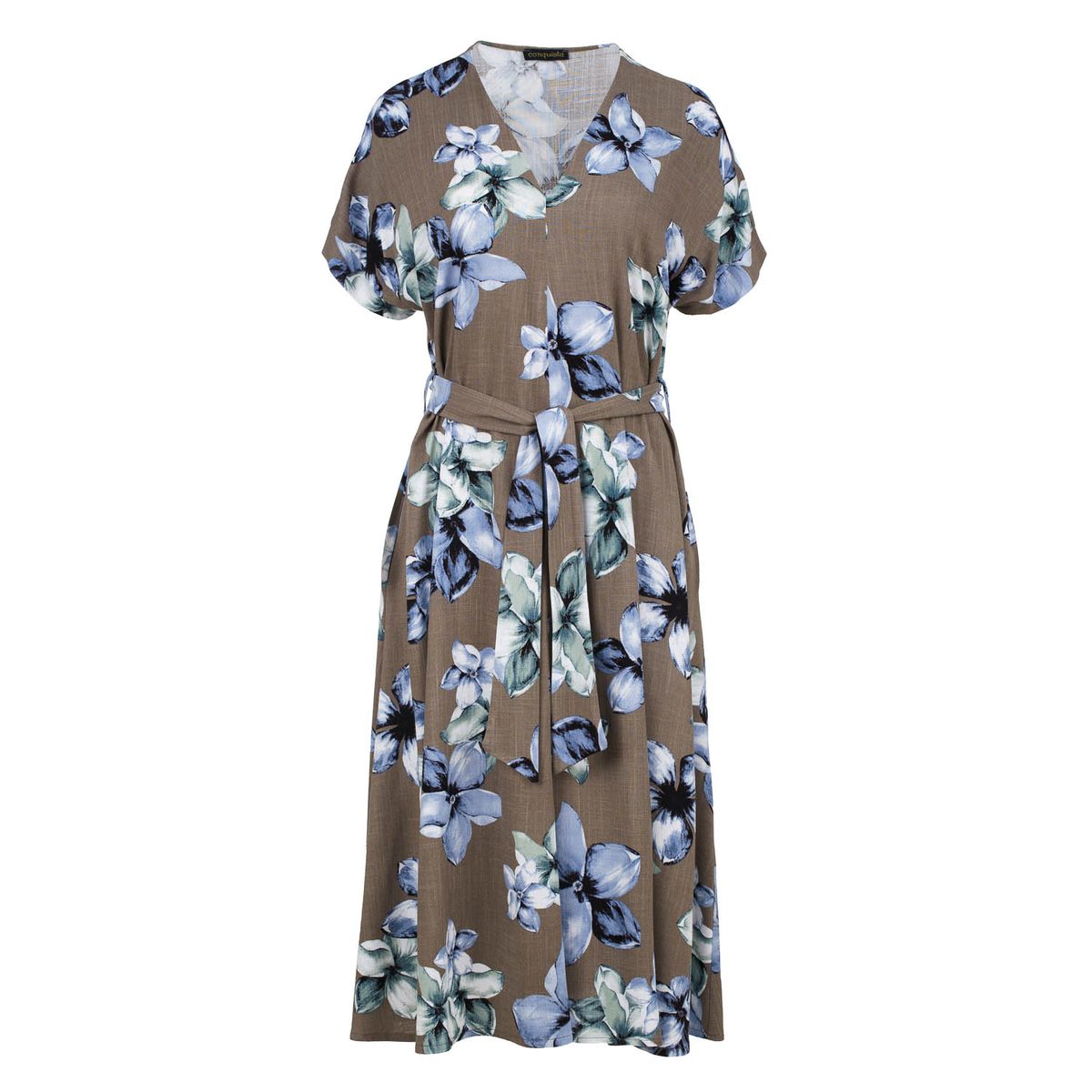 Midi-Kleid in Leinenoptik mit Bindegürtel