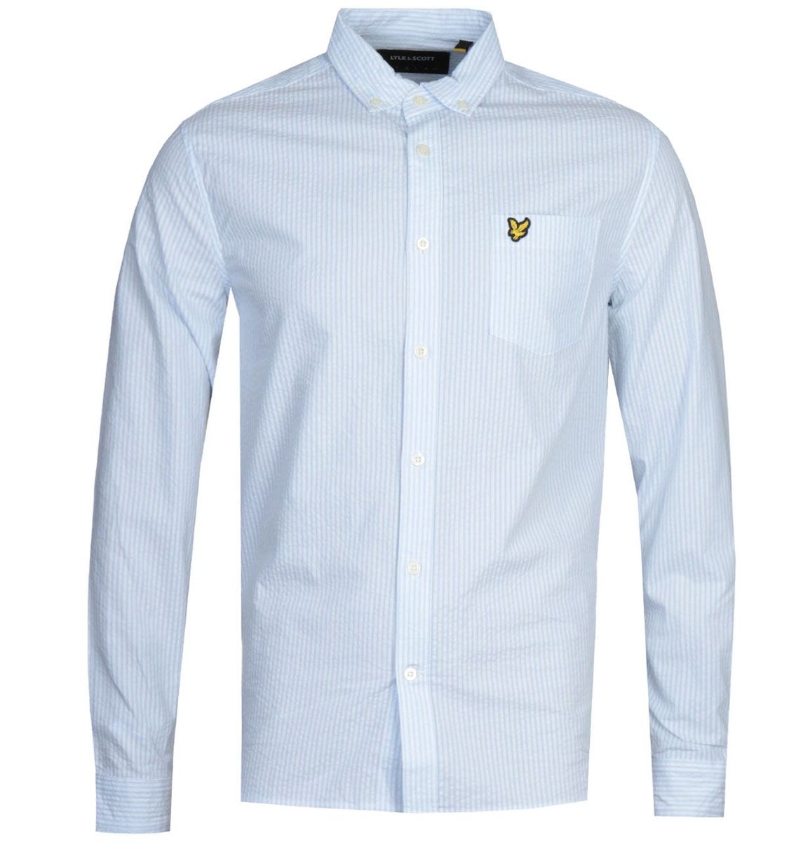 Lyle & Scott Seersucker Pool Blau Langarmhemd