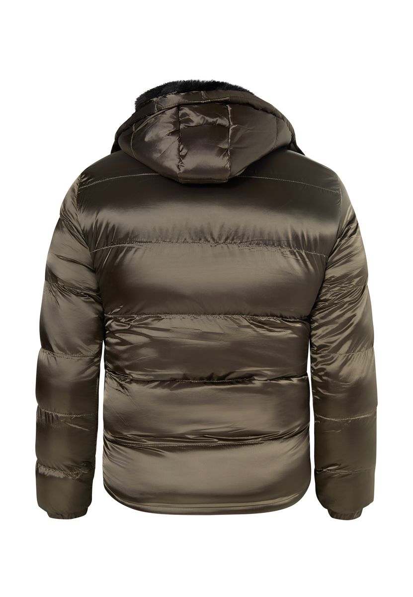 Glänzende gesteppte Pufferjacke mit Kapuze