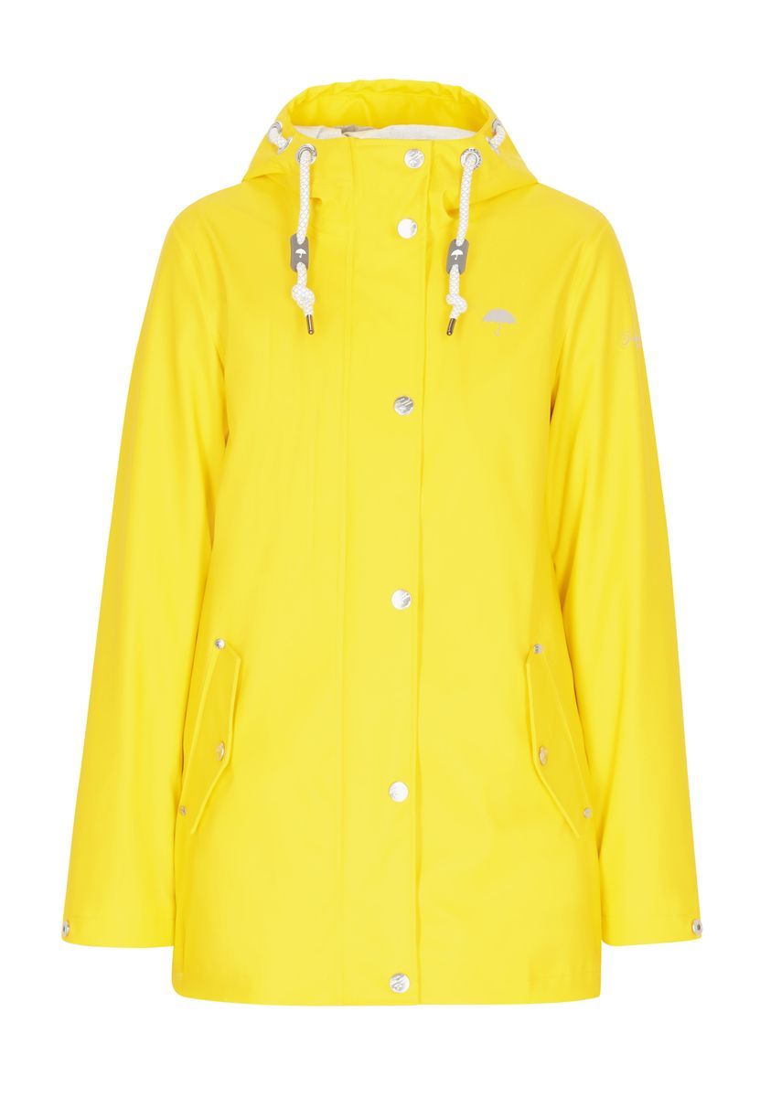 Gelbe Regenjacke mit Kapuze und Taschen