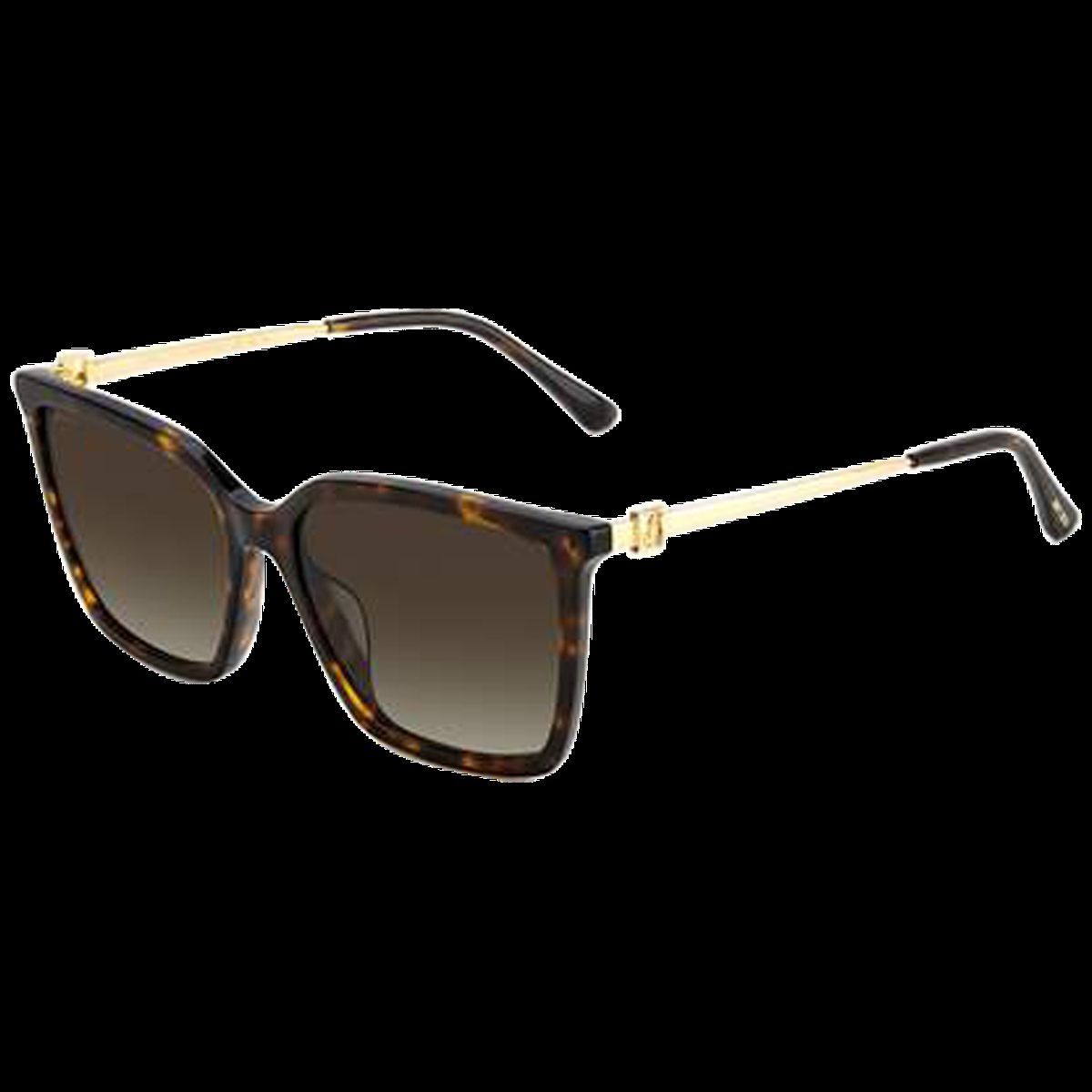 Quadratische Schildpatt-Sonnenbrille mit goldenen Bügeln