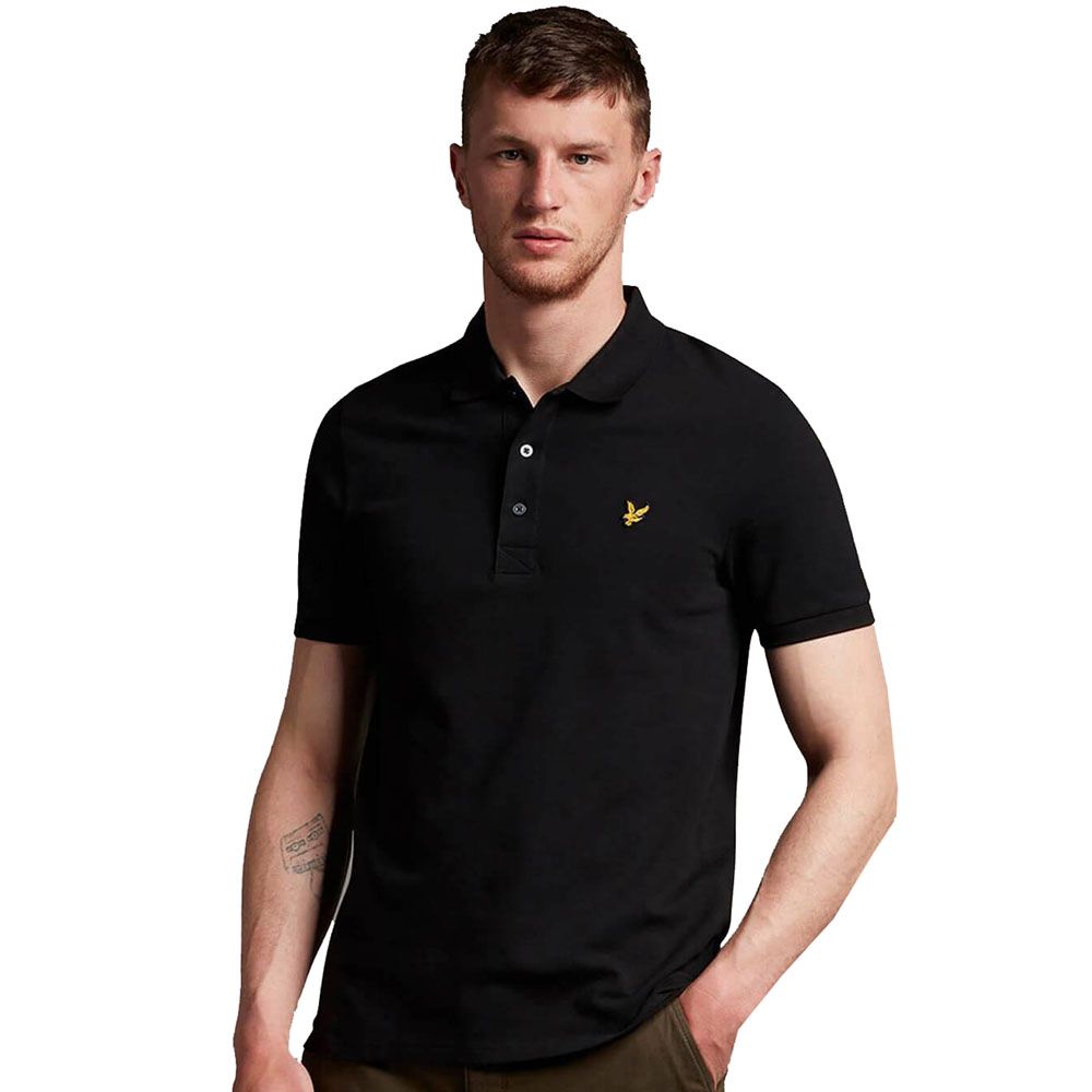 Herren Einfarbiges Schwarzes Baumwoll-Poloshirt