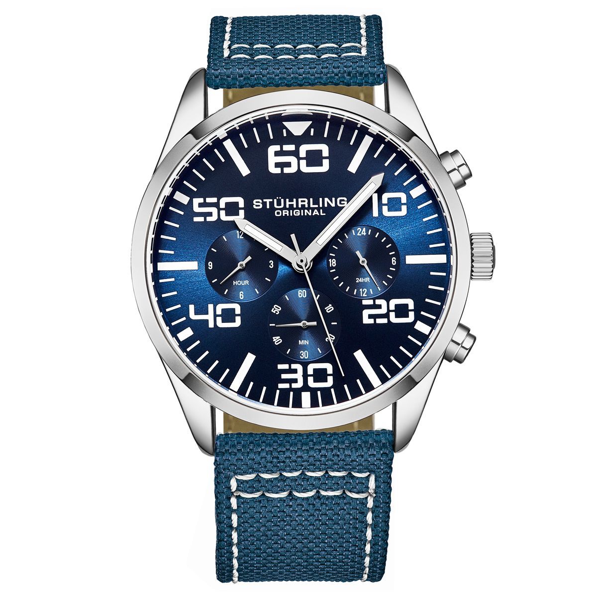Blauer Chronograph Uhr mit Segeltucharmband