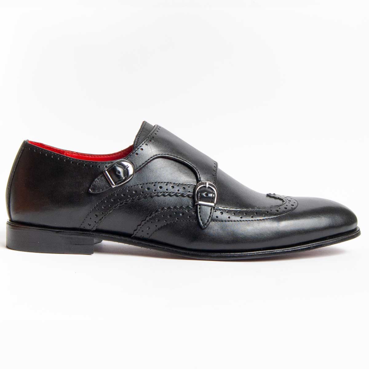 Klassischer schwarzer Leder Monk Strap Schuh