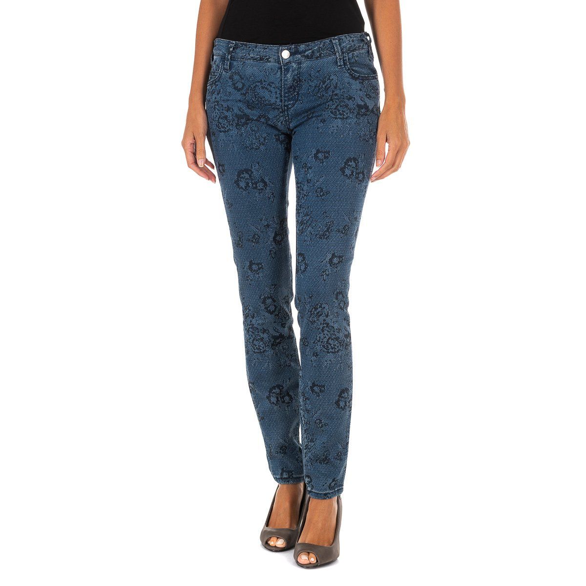 Denim-Skinnyjeans mit Blumendruck