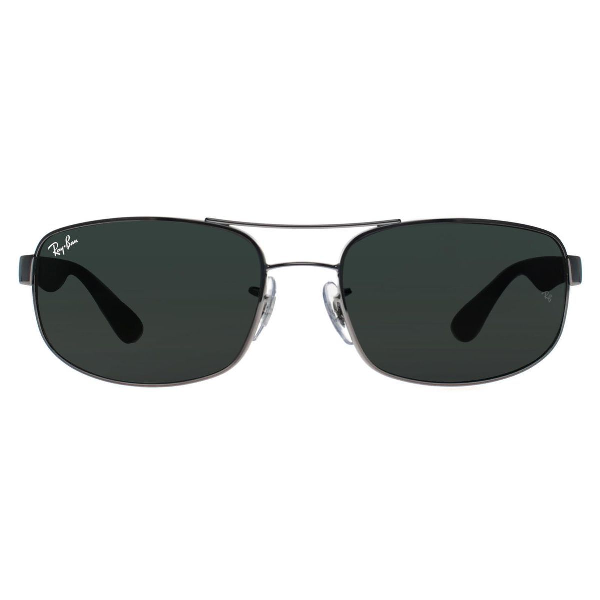 Rechteckige Gunmetal Sonnenbrille mit grünen Gläsern
