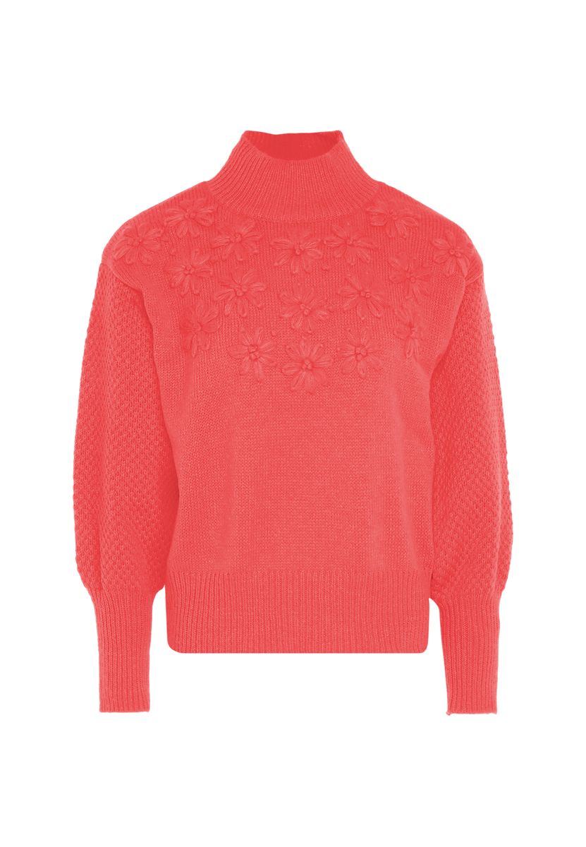 Mymo Pullover mit Blumenstick Damen koralle