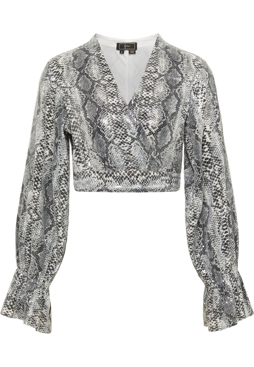 Schlangenmuster Pailletten Crop Bluse Wickeloberteil