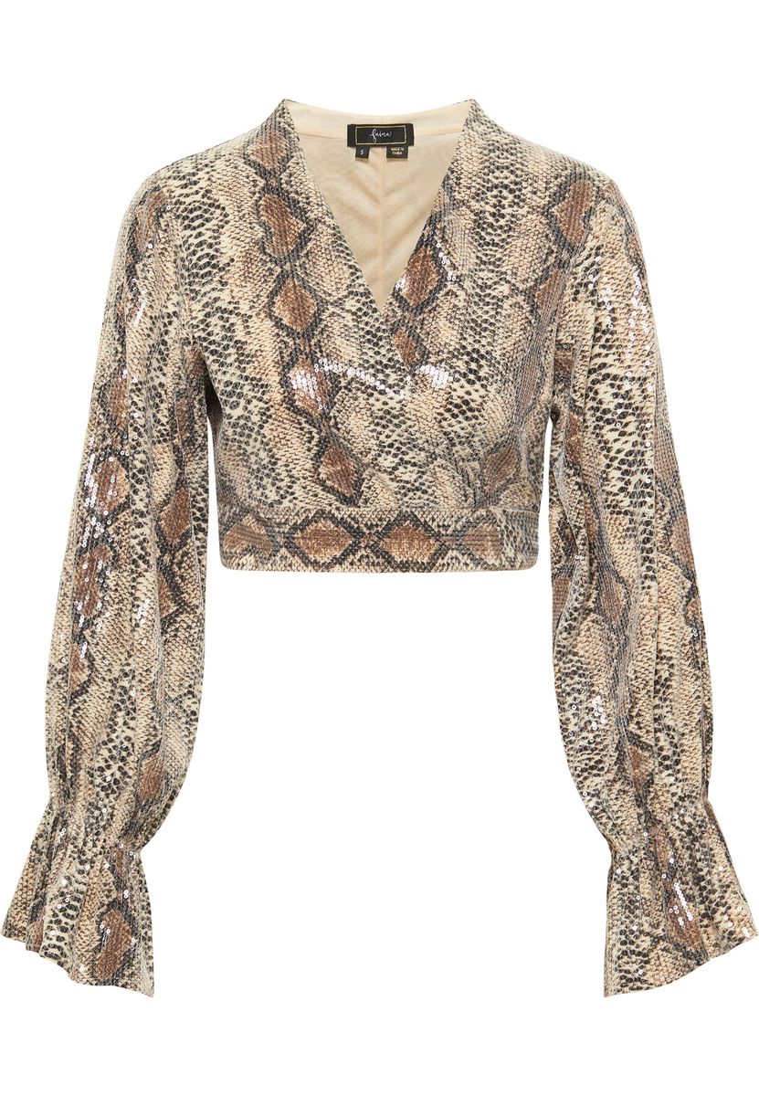 Schlangenmuster Pailletten Crop Bluse Wickeloberteil
