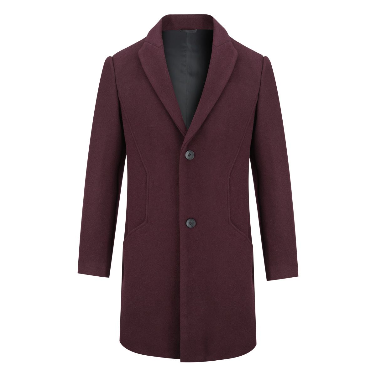 Herren Lang Slim Fit Winter Warm Business Wollmantel Rot