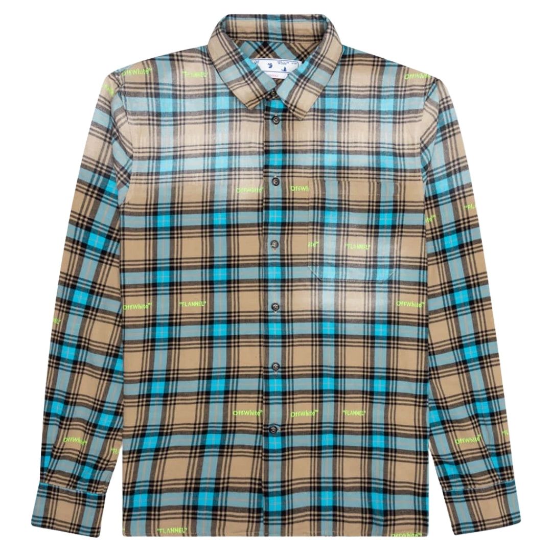 Beige kariertes Flanellhemd mit Prints