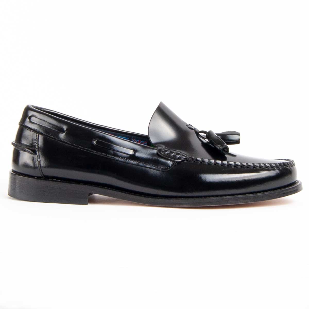 Schwarze Leder Quasten Slipper Schuhe