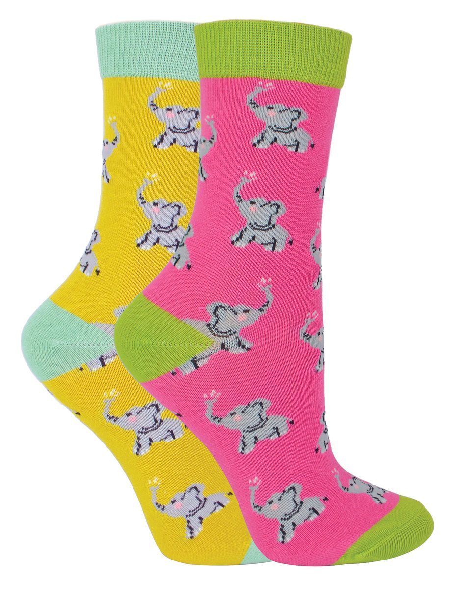 Miss Sparrow - 2er-Pack Mädchen Bambus Tier gemusterte Socken - Elefanten