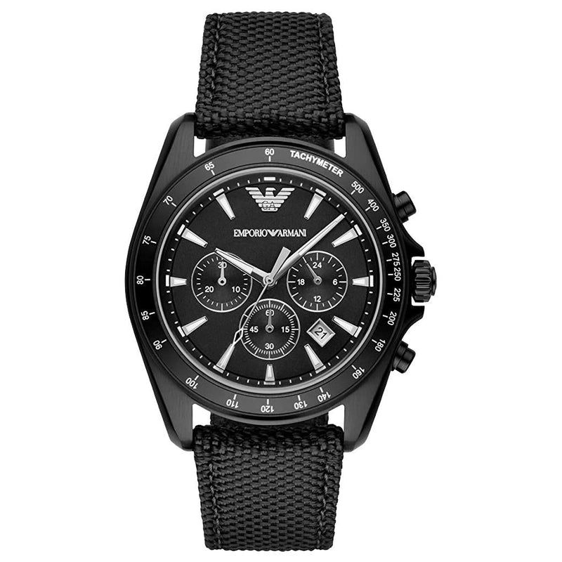 Elegante schwarze Chronographenuhr mit Nylonarmband