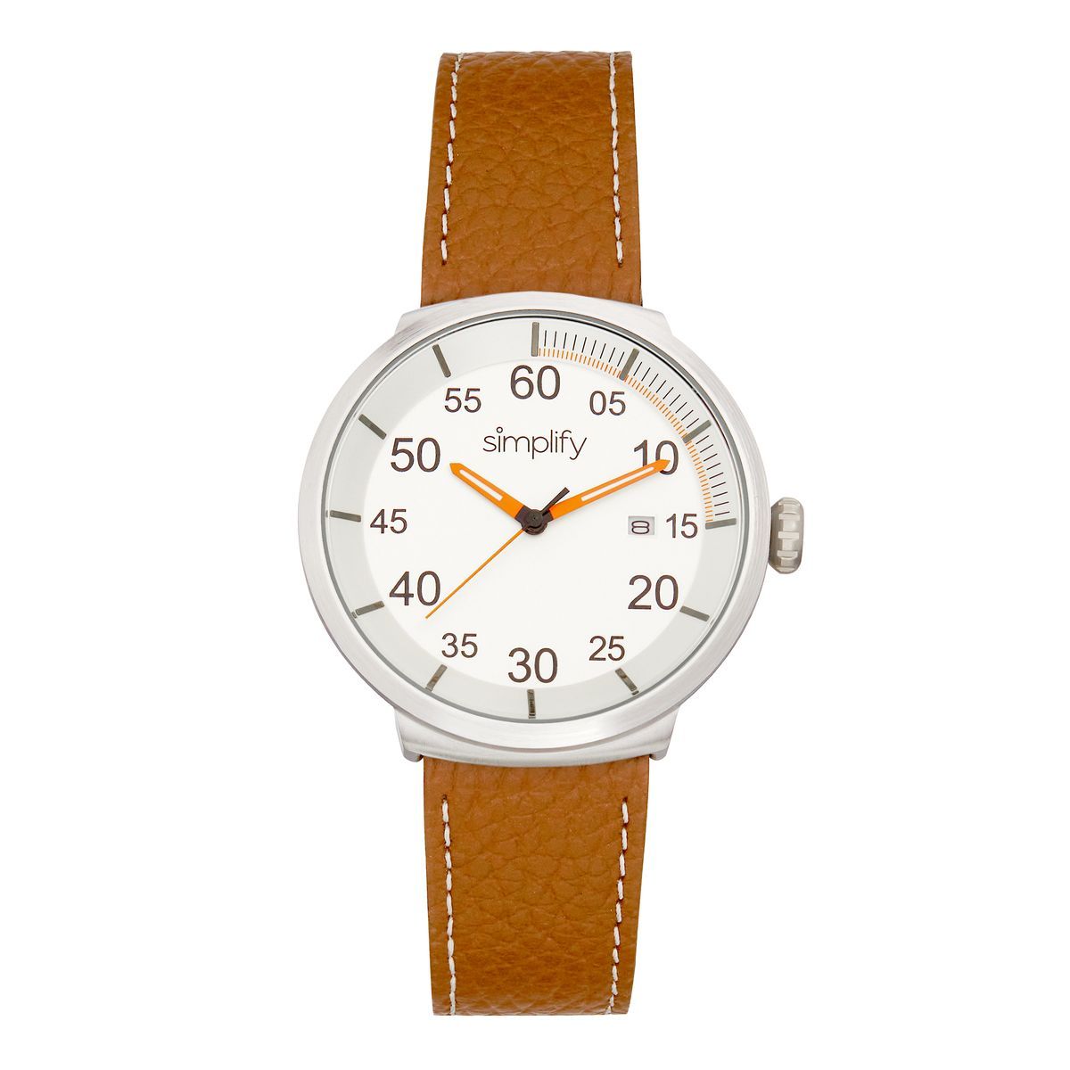 Analoge Uhr mit braunem Lederarmband
