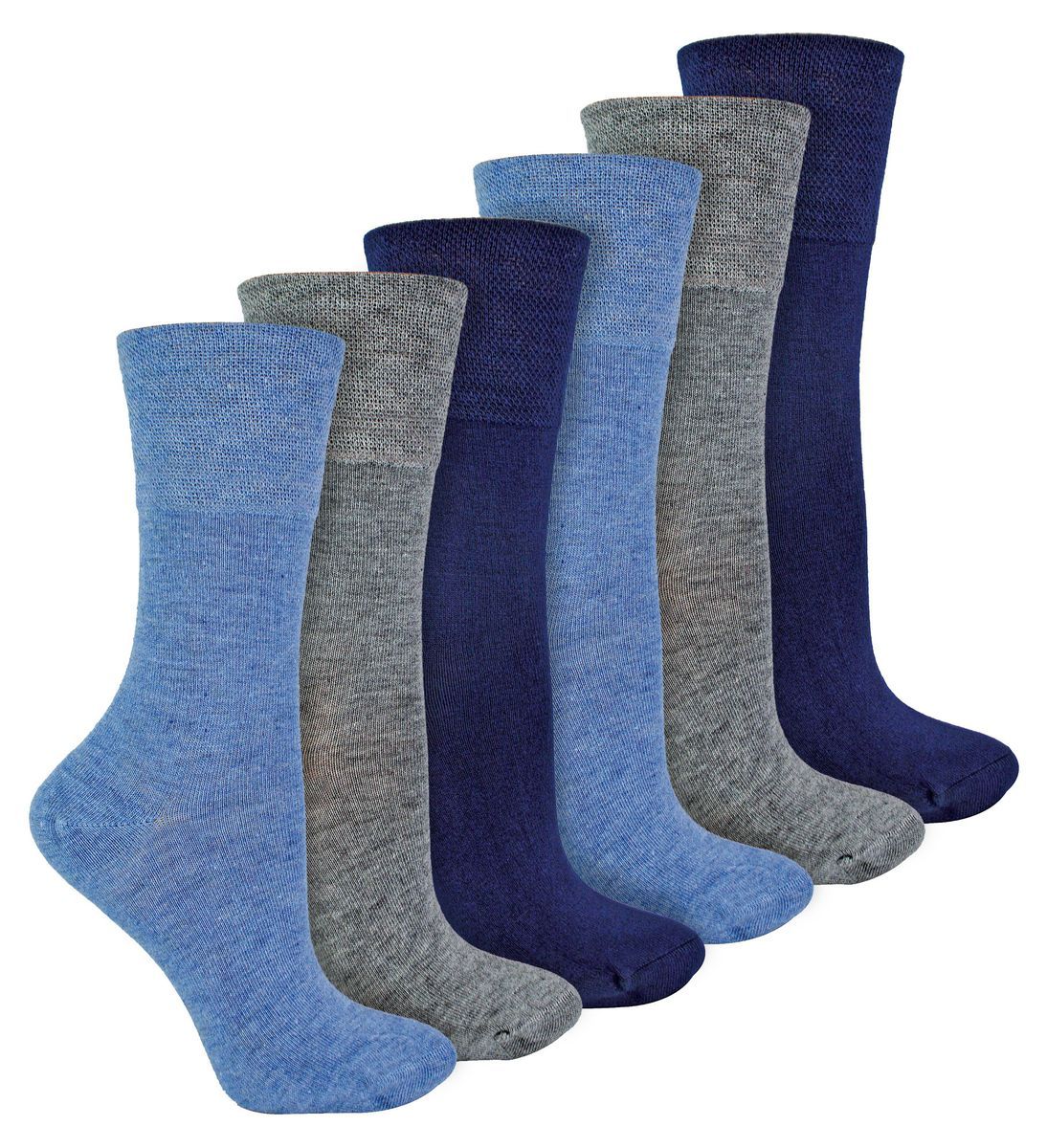 IOMI - 6 Pack Damen Diabetiker Bambus Socken | Extra breite nahtlose lockere nicht elastische Socken für Frauen - Blau